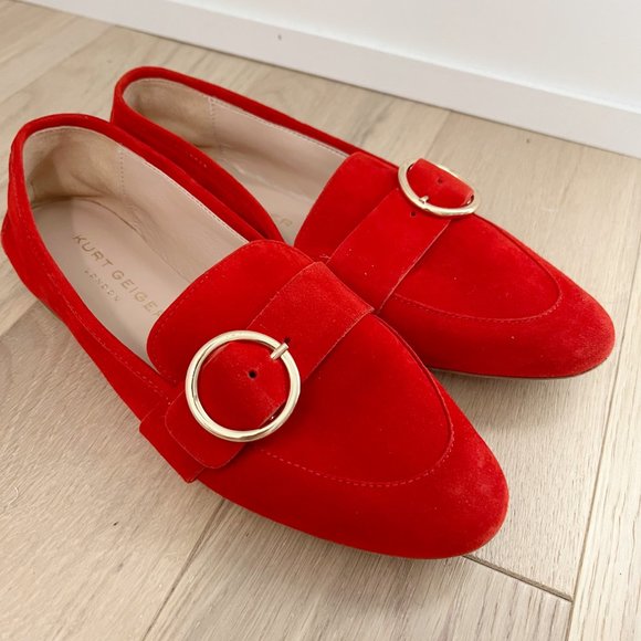 Kurt Geiger Kenner Red Buckle Suede Flats 38 - Picture 6 of 10